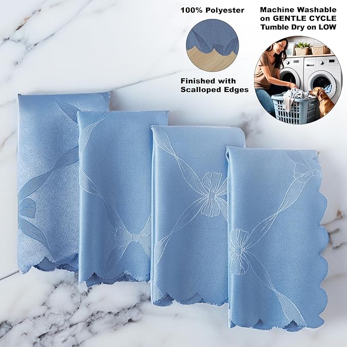 Newbridge Ribbons and Bows Damask Spring & Easter Holiday Fabric Napkins, Blue, Set of 4 Square, Wrinkle & Stain Resistant Table Cover