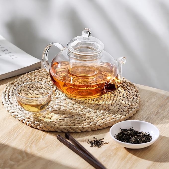 CnGlass 33.8oz Glass Teapot with Removable Infuser,Stovetop Safe Tea Kettle,Blooming & Loose Leaf Tea Pot