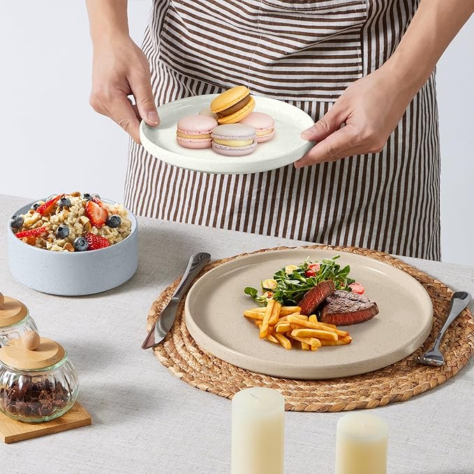 E-far Dinnerware Sets for 8, 24-Piece Stoneware Plates and Bowls Dish Set, Modern Kitchen Dinning Dishware, Chip and Scratch Resistant, Microwave & Dishwasher Safe, Speckled Multicolor