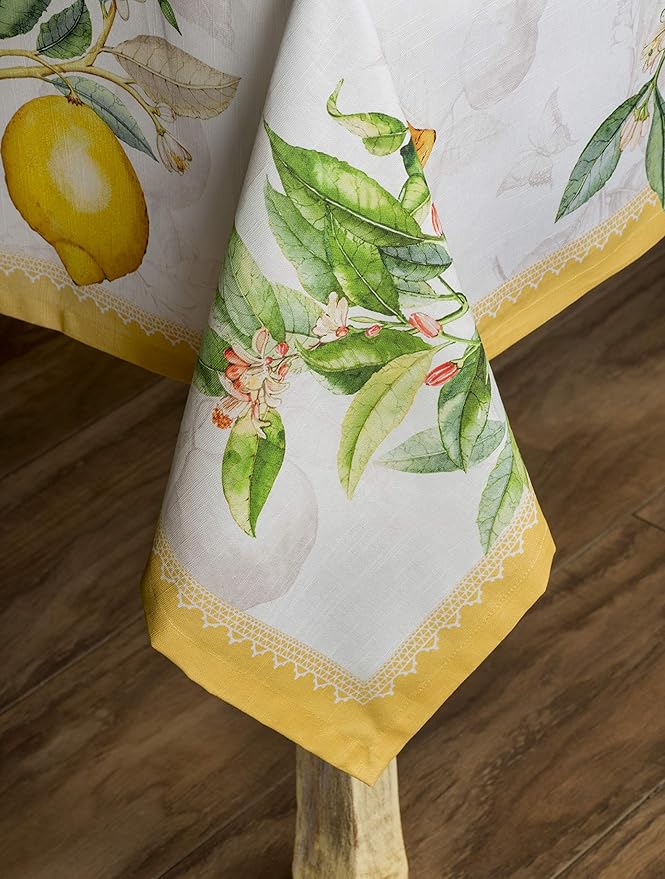 Maison d' Hermine Table Cloth Rectangle Table 100% Cotton 60 x 108 Inches Tablecloth Reusable Decorative for Dining Room Farmhouse Home Valentines Day Decorations Spring Summer - Limoncello