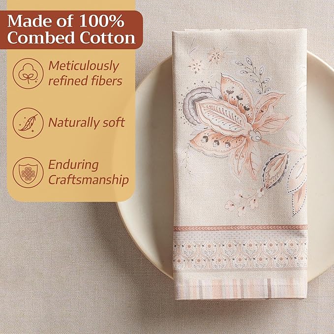 Maison d' Hermine Napkin 100% Combed Cotton Premium 20 Inch x 20 Inch Set of 4 Dinner Napkins, Decorative Washable Cloth Napkin for Dining, Buffet Parties & Camping - Society Florals