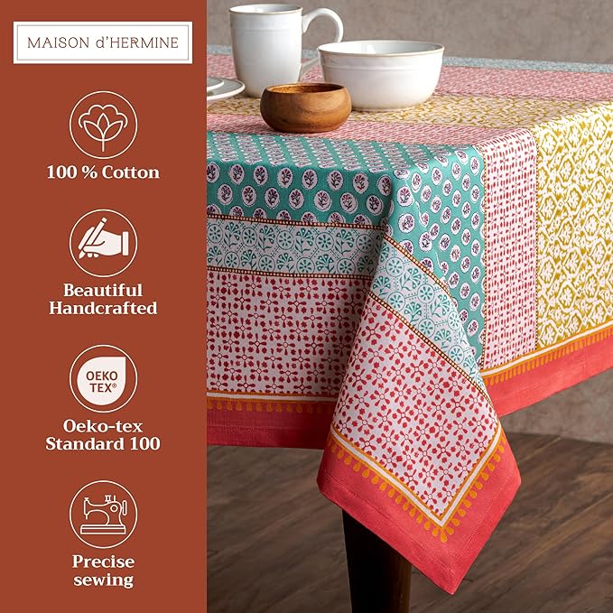 Maison d' Hermine Table Cloth Rectangle Table 100% Cotton 60 x 108 Inches Tablecloth Reusable Decorative for Dining Room Farmhouse Home Valentines Day Decorations Spring Summer - Provence