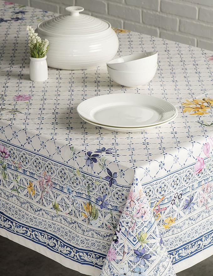 Maison d' Hermine Table Cloth Rectangle Table 100% Cotton 70 x 120 Inches Tablecloth Reusable Decorative for Dining Room Farmhouse Home Valentines Day Decorations Spring Summer - Faience