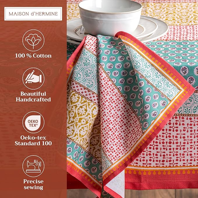 Maison d' Hermine Cloth Napkins Set of 4 100% Cotton Everyday Reusable Square Napkins Cloth Washable Dinner Party Wedding Restaurant Valentines Day Decorations Spring/Summer (Provence, 20" x 20")