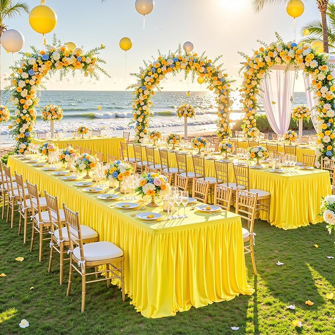Wish Care 2 Pack Yellow Rectangle Table Clothes for 6 Foot Tables, Polyester Fitted Tablecloths 6t Stretch Table Cover for Wedding, Birthday, Parties, Trade Show, Craft Show