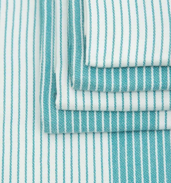 Premium Kitchen Towels (20”x 28”, 6 Pack) | Yarn Dyed Flat Woven Stripe Kitchen Towel Set| 238 GSM | Highly Absorbent with Hanging Loop | Aqua