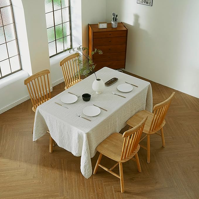100% French Flax Linen Tablecloths Rectangle 132Lx60W Inch for Dinners, Parties, Easter, Halloween, Camping, Stone Washed, Textured, Machine Washable, 12-14 Sets (60''x132'', Natural Linen)