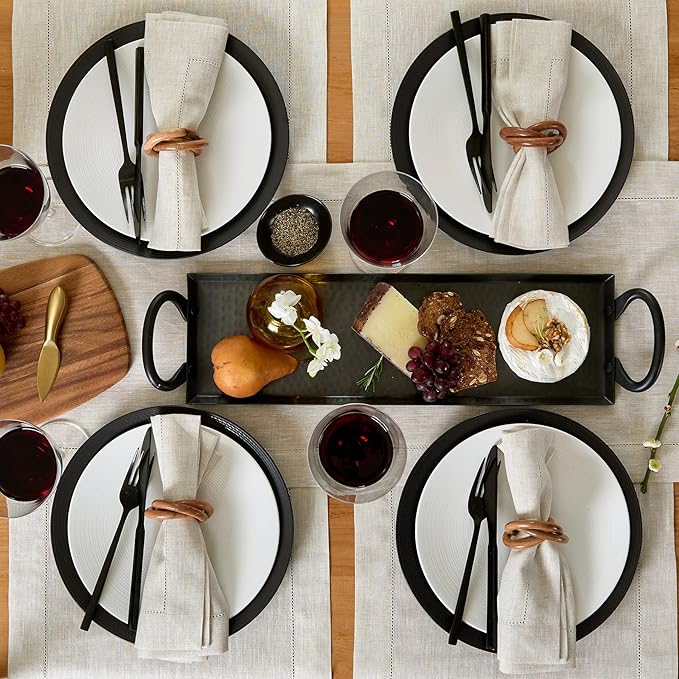 Solino Home Linen Placemats Set of 4 - Classic Hemstitch Light Natural Placemats 14 x 19 Inch - 100% Pure Linen Table Mats for Spring, Easter
