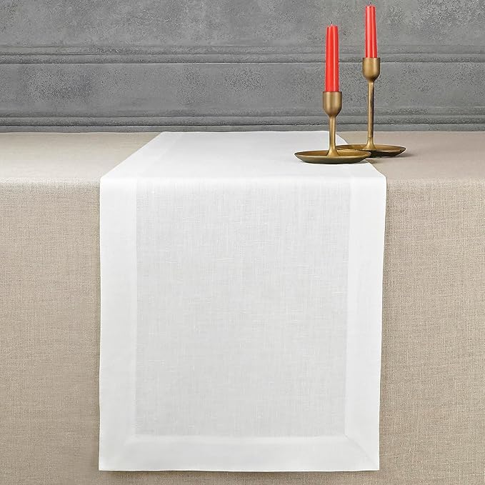 D'Moksha Homes Linen White Table Runner 48 Inches - 100% Pure Linen Table Runner 14 x 48 Inch for Coffee Tables, Dresser, Valentines, Spring, Easter - Machine Washable