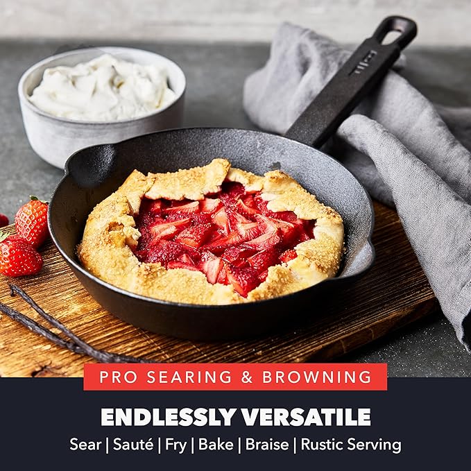 GreenPan x Bobby Flay 8” Cast Iron Pre-Seasoned Skillet with Helper Handle, Professional Grade Heavy Duty, Induction Suitable, Versatile Stovetop, Oven, BBQ, Fire & Grill, Indoor & Outdoor Use, Black