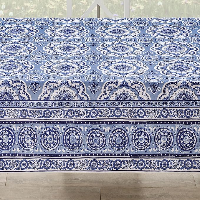 Maison d' Hermine Table Cloth Square Table 100% Cotton 60 x 60 Inches Tablecloth Reusable Decorative for Dining Room Farmhouse Home Valentines Day Decorations Spring Summer - Melodie Bleue