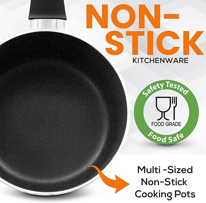 SereneLife Kitchenware Pots & Pans Basic Kitchen Cookware, Black Non-Stick Coating Inside, Heat Resistant Lacquer (15-Piece Set), One Size, Gold