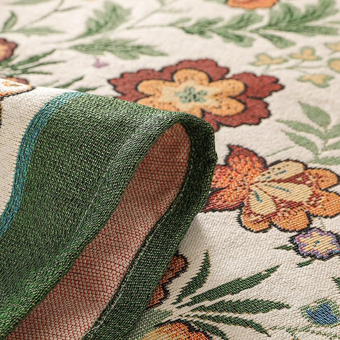 Dimatic Stylish Cotton Linen Rectangular Tablecloth for Kitchen Dining Table, Holiday Party Decorations Table Cover, Floral Green, 55 x 86 Inches