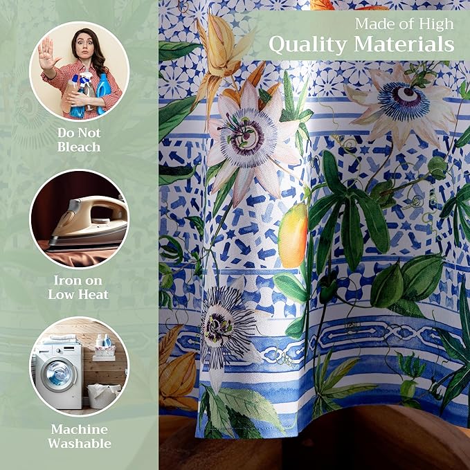 Maison d' Hermine Table Cloth Round Table 100% Cotton 69 Round Inches Tablecloth Reusable Decorative for Dining Room Farmhouse Home Valentines Day Decorations Spring Summer - Passiflora