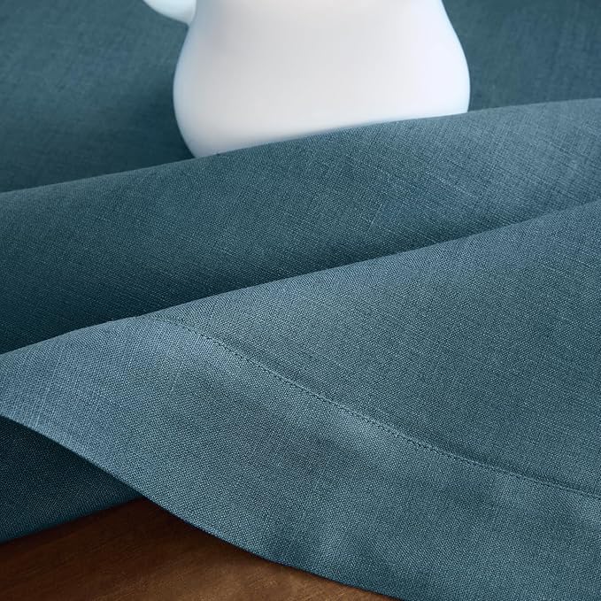 Solino Home Linen Tablecloth for Rectangle Tables 60 x 90 Inch - 100% Pure Linen Peacock Blue Table Cloth - Fete, Machine Washable Cloth Tablecloth for Winter