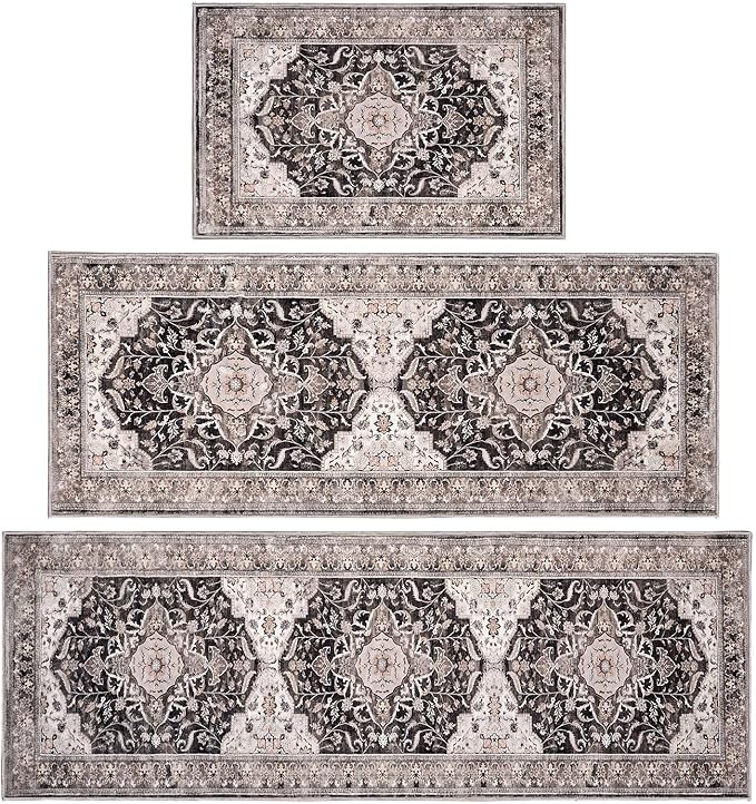 Kitchen Rug Set 3Pcs, Boho Rug Sets Non Slip Washable for Floor Thick Farmhouse Kitchen Decor Runner Rugs for Kitchen, Entryway，Laundry, Hallways 20''x32''+20''x48''+20''x59