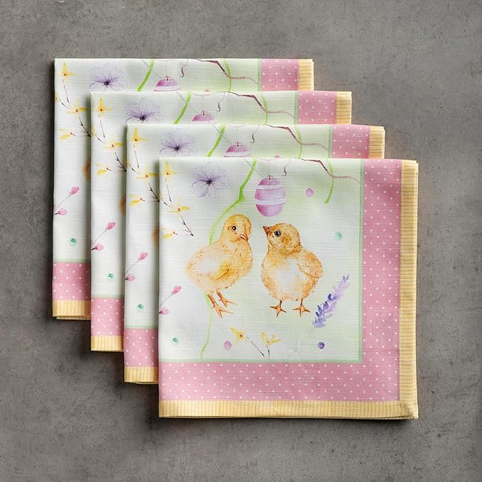 Maison d' Hermine Cloth Napkins Set of 4 100% Cotton Everyday Reusable Square Napkins Cloth Washable Dinner Party Wedding Restaurant Valentines Day Decorations Spring/Summer (Easter Zest, 20" x 20")