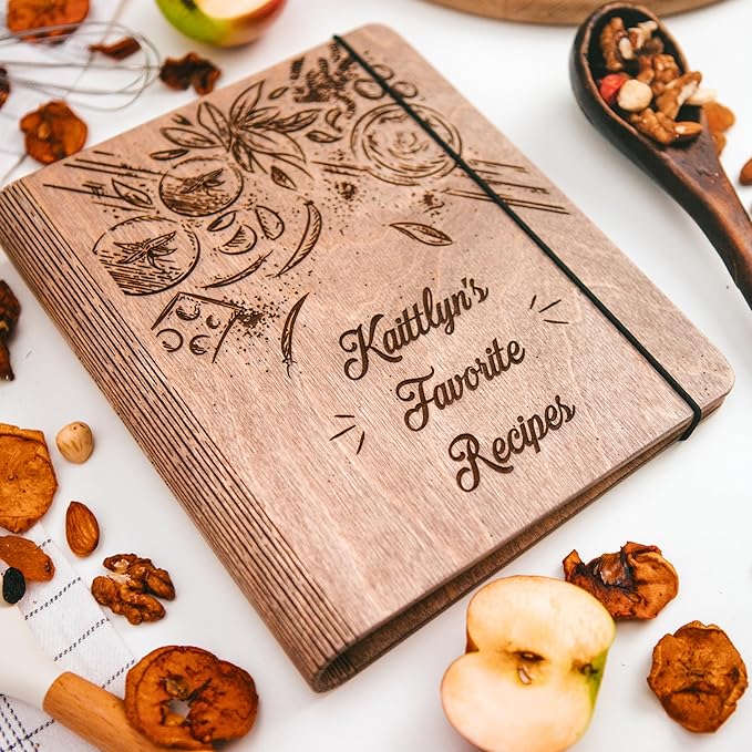 ENJOY THE WOOD Personalized Recipe Book Binder - Wooden Blank Family Cookbook Journal to Write in Your Own Recipes - Customized Recipe Binder, Recipe Books to Write in Hardcover (Large (A4), Tomatoes)
