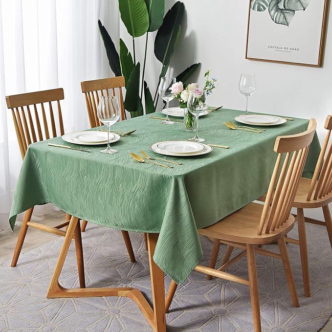 maxmill Square Table Cloth Swirl Design Water Proof Wrinkle Free Heavy Weight Soft Tablecloth Decorative Fabric Table Cover for Outdoor and Indoor Use Square 70 x 70 Inch Sage Green
