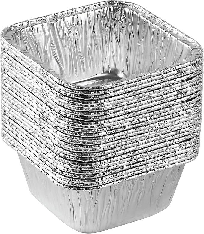 PLASTICPRO Disposable 4.25'' X 4.25 X 2'' Inch Square Aluminum Tin Foil Baking Pans Bakeware - Cookware Perfect for Baking Cakes,Brownies,Bread, Meatloaf, Lasagna, Pack of 25