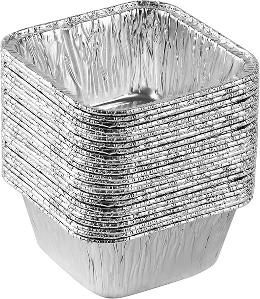 PLASTICPRO Disposable 4.25'' X 4.25 X 2'' Inch Square Aluminum Tin Foil Baking Pans Bakeware - Cookware Perfect for Baking Cakes,Brownies,Bread, Meatloaf, Lasagna, Pack of 25