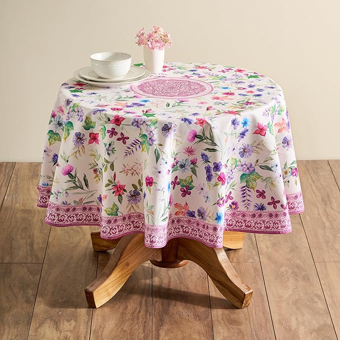 Maison d' Hermine Table Cloth Round Table 100% Cotton 63 Round Inches Tablecloth Reusable Decorative for Dining Room Farmhouse Home Valentines Day Decorations Spring Summer - Chardon