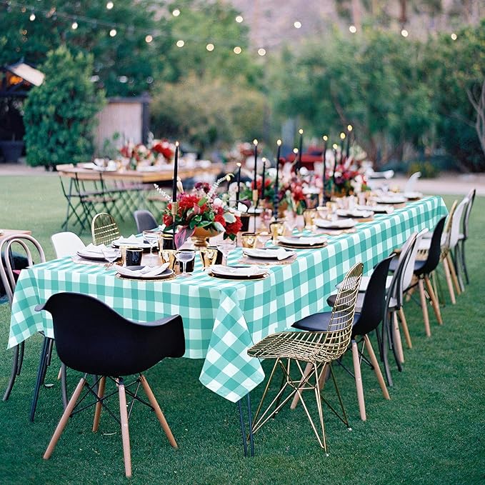 Hiasan Checkered Tablecloth Square, 70 x 70 Inch - Waterproof and Wrinkle Resistant Table Cloth for Picnic, Dinner and Party, Washable Polyester Fabric, Aqua and White Gingham Pattern