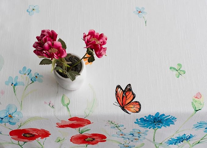 Maison d' Hermine Table Cloth Rectangle Table 100% Cotton 60 x 90 Inches Tablecloth Reusable Decorative for Dining Room Farmhouse Home Valentines Day Decorations Spring Summer - Summer Whisper