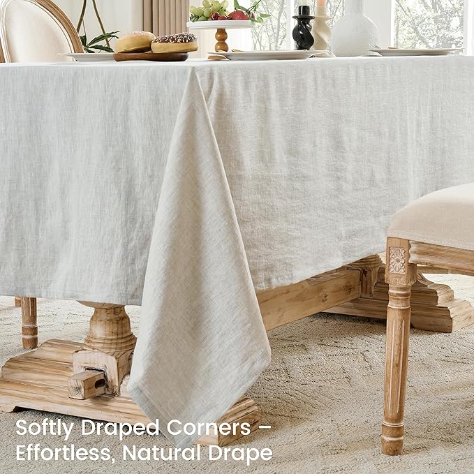 Simple&Opulence Linen Tablecloths for Rectangle Tables 60×104 Inch-Natural, Farmhouse Tablecloth 100% Linen for Banquet, Dinner, Wedding, Reusable Halloween, Thanksgiving, Christmas Tablecloths