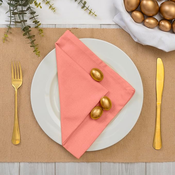 Blue Needles Solid Cloth Napkins Set of 12 Salmon 100% Cotton Dinner Napkins 18x18 inches - Soft, Reusable, Absorbent & Washable Linen, Ideal for Wedding Events, Parties & Everyday Use