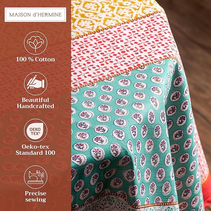 Maison d' Hermine Table Cloth Round Table 100% Cotton 69 Round Inches Tablecloth Reusable Decorative for Dining Room Farmhouse Home Valentines Day Decorations Spring Summer - Provence