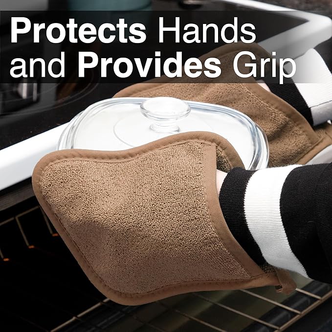 RITZ Terry Pocket Mitt & Hot Pad: Unparalleled Heat Resistant, Durable 100% Cotton – Ergonomically Designed for Optimal Grip – Easy-Care Machine Washable – 4-Pack, Mocha Brown