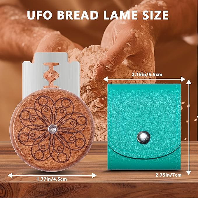UFO Bread Lame Cutter for Homemade Sourdough,Bread Scorer Tool for Sourdough with 5 Blades and Case,Slashing Tool Bread Cutting Knife for Artisan Bread and Baguette Makers,Circle-teal