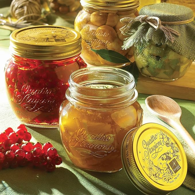 Bormioli Rocco Quattro Stagioni Amphora Small Glass Canning Jar with Lid, 17 oz., Set of 12