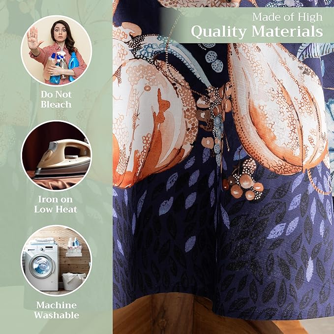 Maison d' Hermine Table Cloth Round Table 100% Cotton 63 Inches Fall Tablecloth Reusable Everyday Use for Thanksgiving Christmas Decorations Dining Farmhouse Party (Pumpkin Blues)