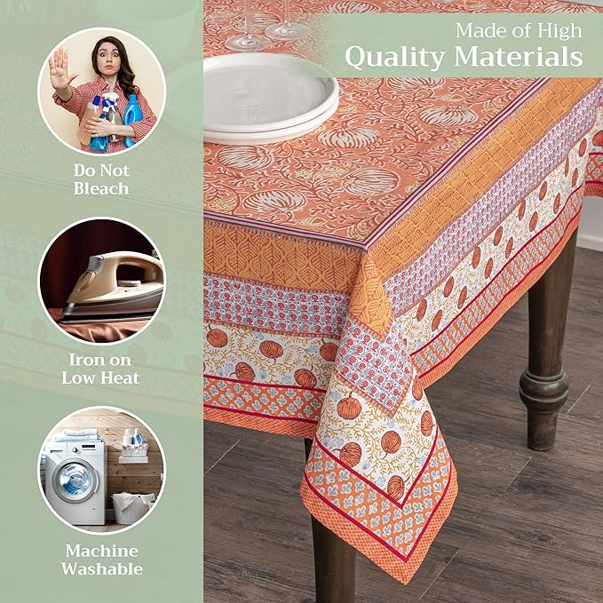 Maison d' Hermine Table Cloth Rectangle Table 100% Cotton 54 x 72 Inches Fall Tablecloth Reusable Everyday Use for Thanksgiving Christmas Decorations Dining Farmhouse Party (Harvest Festival)