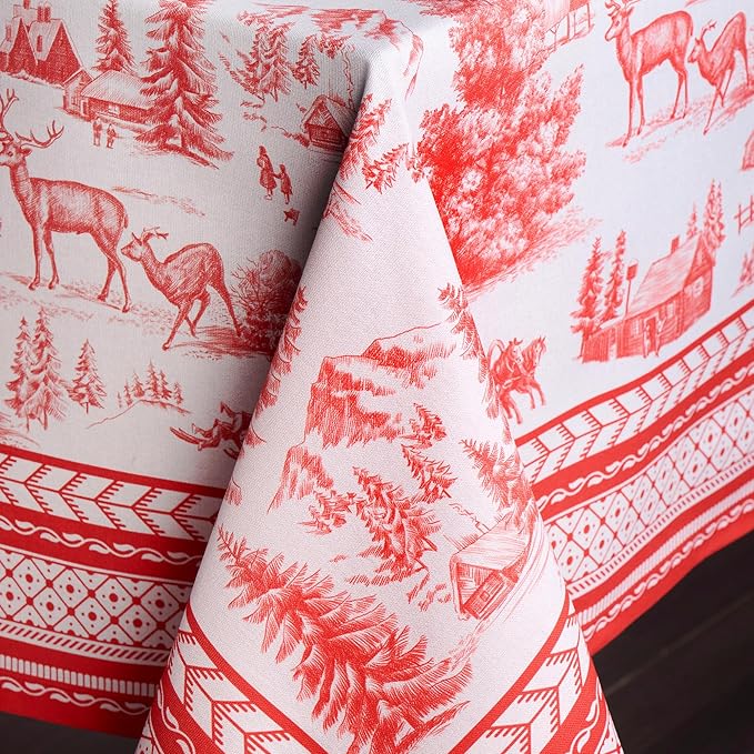Maison d' Hermine Table Cloth Rectangle Table 100% Cotton 54 x 72 Inches Fall Tablecloth Reusable Everyday Use for Thanksgiving Christmas Decorations Dining Farmhouse Party (Winter Jouy)
