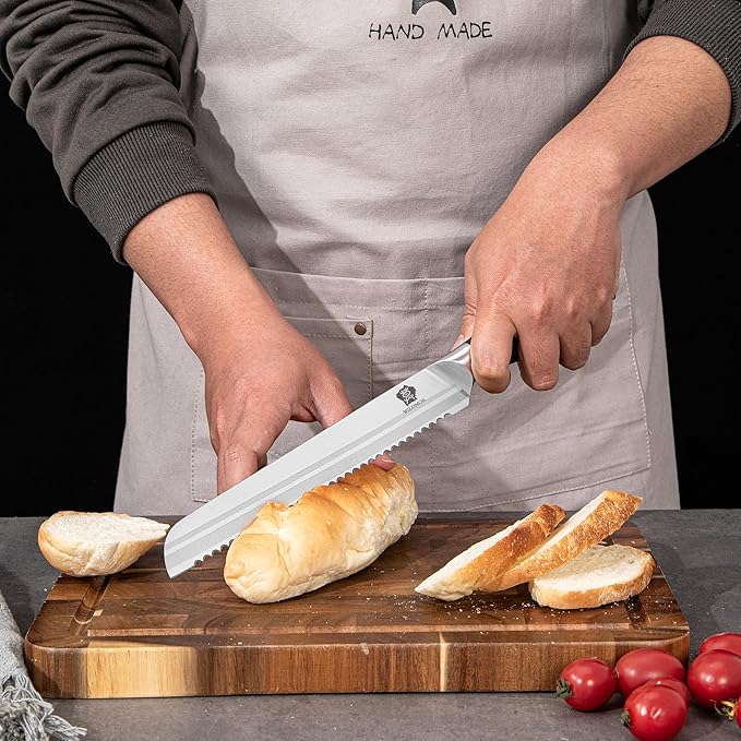 WILDMOK Knife Set, 7 Piece Kitchen Knife Block Set with Block Wooden, German Stainless Steel Sharp Chef Knife Set with Sharpener