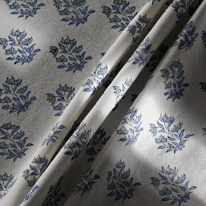 Ridhi Block Print Round Sky Beau Blue Reusable Tablecloth 100% Cotton 120" Inch Decorative Table Cover eveyday Dining, Home, Party, Wedding, Farmhouse Gift for Spring, Easter, Valentine