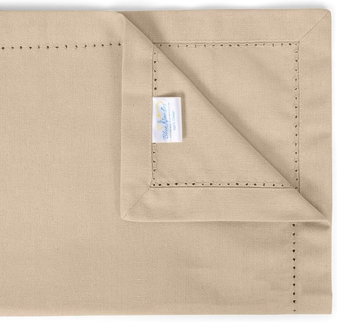 Blue Needles Set of 12 Hemstitch Linen Napkins 100% Cotton Beige Cloth Dinner Napkins 18x18 inches, Soft, Reusable, Absorbent, Washable, Ideal for Wedding Events, Parties & Everyday Use