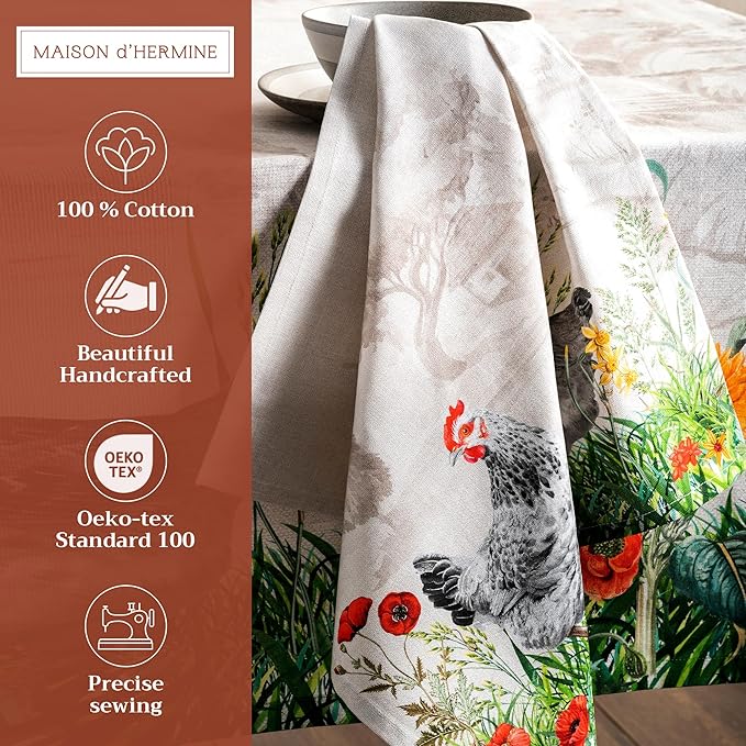 Maison d' Hermine Cloth Napkins Set of 4 100% Cotton Everyday Reusable Square Napkins Cloth Washable Dinner Party Wedding Restaurant Valentines Day Decorations Spring/Summer (Basse Cour, 20" x 20")