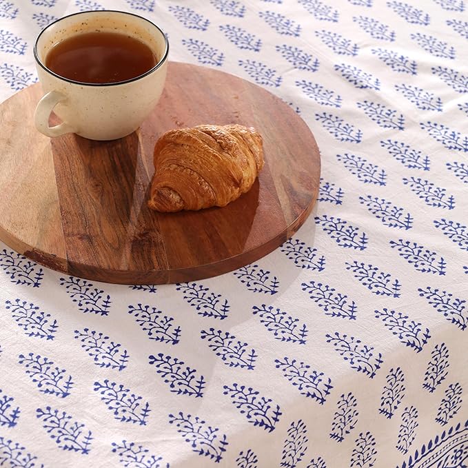 Hand Block Printed Table Cover - Exquisite Design, Premium Cotton Fabric, Perfect for Dining and Decor, Dining Table Linen (Blue Buti, 12 Seater 72 x 135 Inches Rectangle)