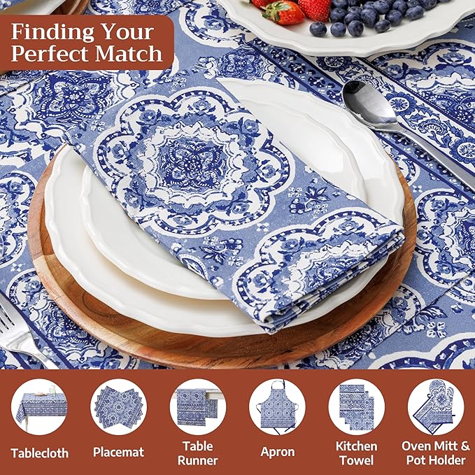 Maison d' Hermine Cloth Napkins Set of 4 100% Cotton Everyday Reusable Square Napkins Cloth Washable Dinner Party Wedding Restaurant Valentines Day Decorations Spring/Summer(Melodie Bleue, 20" x 20")