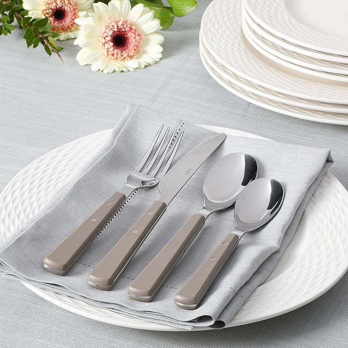 Martha Stewart Watercliffe 16 pc Flatware Set Stainless Steel w/ABS Handle - Warm Grey