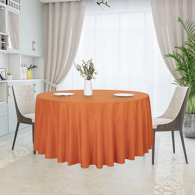 sancua Round Tablecloth - 120 Inch - Water Resistant Spill Proof Washable Polyester Table Cloth Decorative Fabric Table Cover for Dining Tables, Buffet Parties and Camping, Orange
