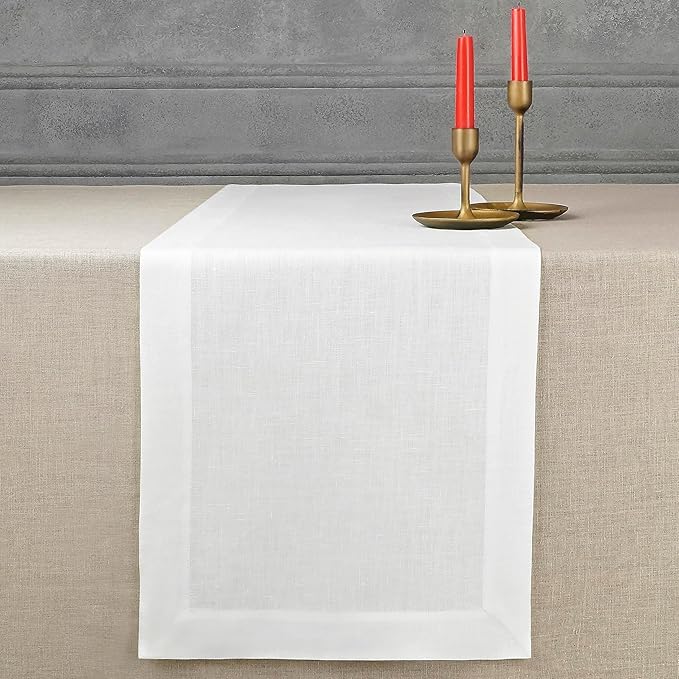 D'Moksha Homes Linen White Table Runner 72 Inches Long - 100% Pure Linen 14 x 72 Inch Table Runner for Dining, Valentines, Spring, Easter - Machine Washable