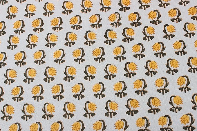 Ridhi Block Print Round Vintage Yellow Reusable Tablecloth 100% Cotton 60" Inch Decorative Table Cover eveyday Dining, Home, Party, Wedding, Farmhouse Gift for Spring, Easter, Valentine