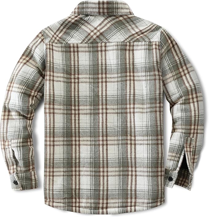 Men's Cotton Sherpa Lined Button Down Flannel Shirt Jacket Plaid Soft Outdoor Flannel Jacket Shirt