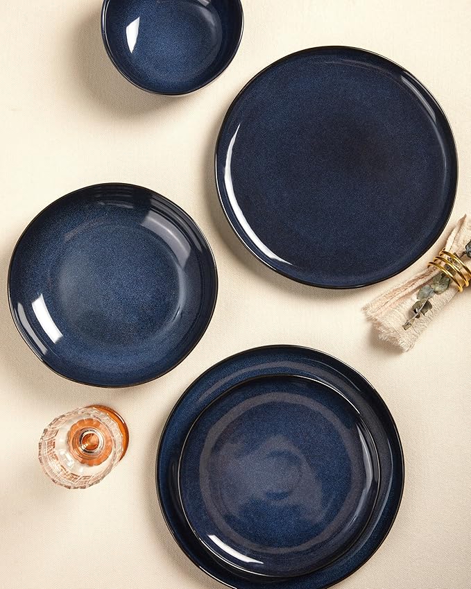 Extra Large Dinnerware Set for 12, 36 Pieces Ceramic Plates and Bowls Set, Kitchen Dish Set, Microwave & Dishwasher Safe Dishware, Ocean-Inspired Stoneware for Big Gatherings, Starry Blue