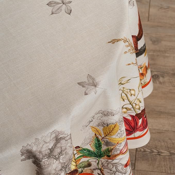 Maison d' Hermine Table Cloth Round Table 100% Cotton 63 Inches Fall Tablecloth Reusable Everyday Use for Thanksgiving Christmas Decorations Dining Farmhouse Party (Recolte)